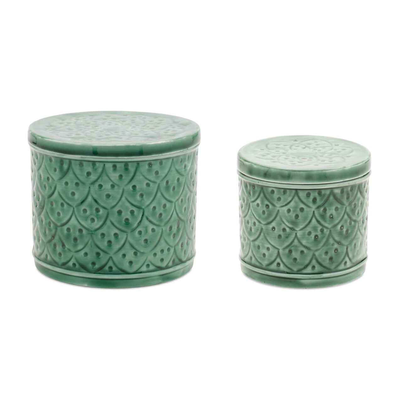 Melrose Scalloped Metal Round Container with Lid - 5.75" - Sage Green - Set of 2